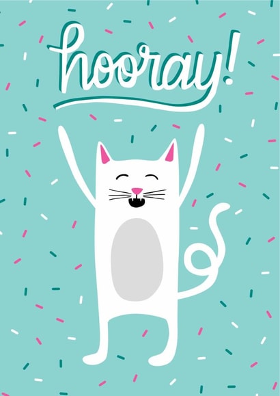 Cute Celebration Card - Happy Cat - Hooray! created by Kay Wolfersperger