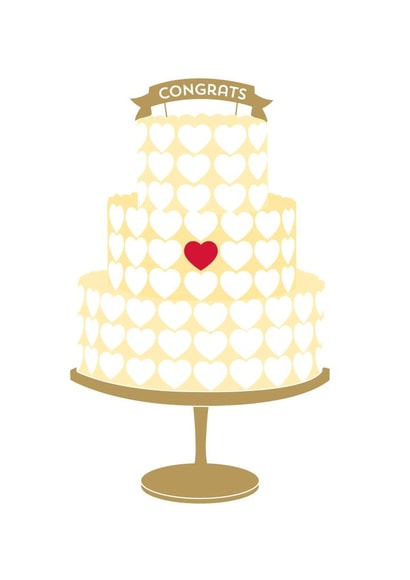Wedding day cake - yellow - gold -  red heart created by TRICIA O