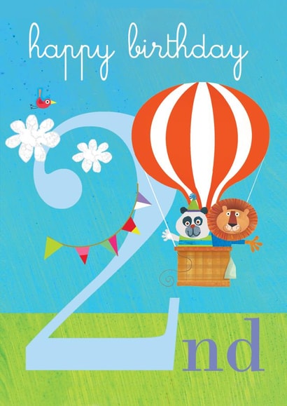 2nd birthday card, happy 2nd birthday, hot air balloon, cute and funny created by Kali Stileman