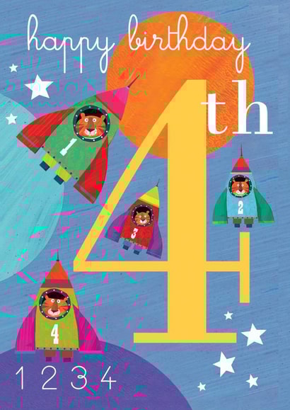 4th birthday card, happy 4th birthday, space, cute and funny created by Kali Stileman