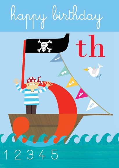 5th birthday card, 5th birthday, pirate, cute and funny created by Kali Stileman