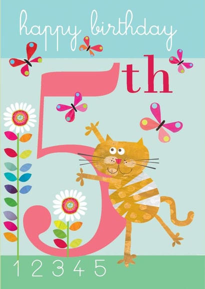 5th birthday card, happy birthday, cat, pretty and traditional created by Kali Stileman