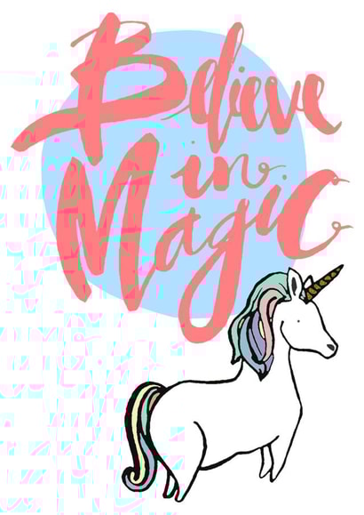 unicorn believe Good Luck Card 5835 created by Emily Hline Illustration