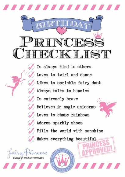 Cute Birthday Card - Female - Kids - Princess Checklist created by Eskimo Kiss Designs
