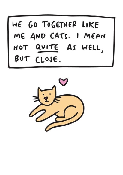 Funny Cat Love Anniversary Card / Valentines Day Card - We Go Together Like Me And Cats created by Veronica Dearly