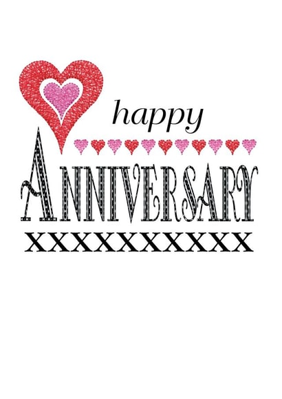 Stitch Typography Anniversary Card - Hearts - Happy Anniversary created by Gellie Design