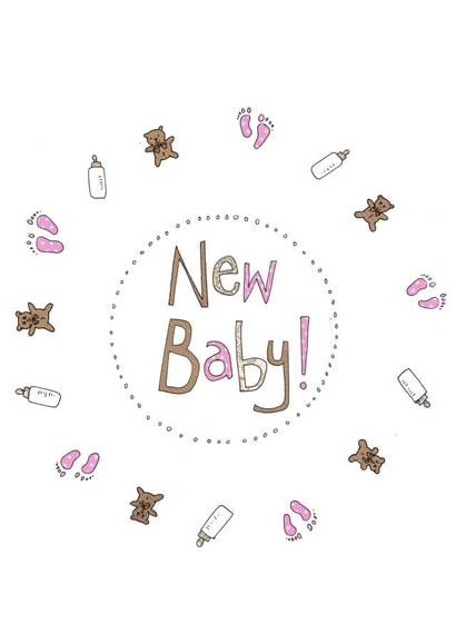 New Baby Girl pink Card illustrated by Amy Cockcroft created by Ryland Studios