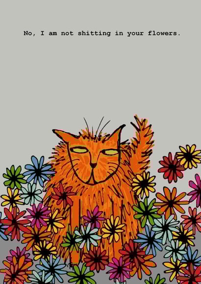 cat flowers Humour Card 5173 created by Corrina Rothwell