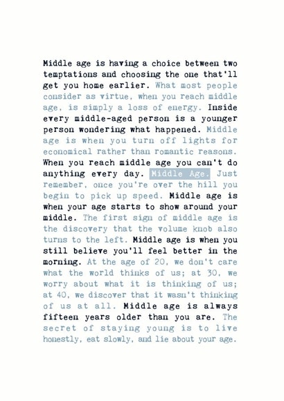 40th middleage Birthday Card 3963 created by Coulson Macleod