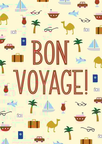 Cute Good Luck Card - Travel Motifs - Bon Voyage! created by Kay Wolfersperger