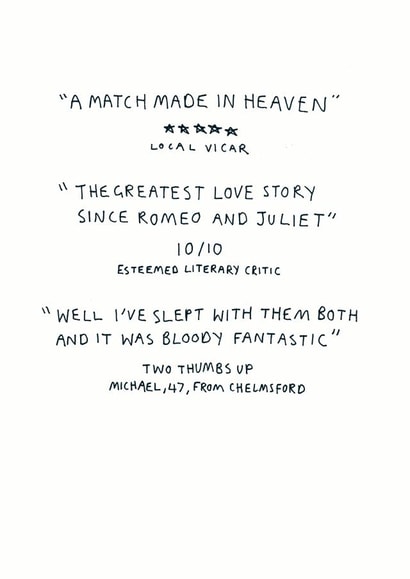Critics reviews of perfect couple created by Redback Cards