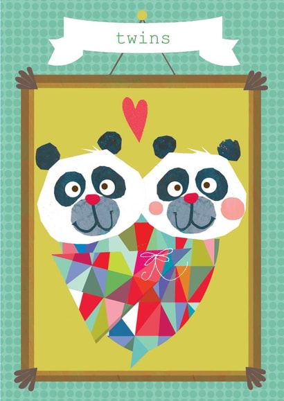 new baby card, twins, panda, cute and funny created by Kali Stileman