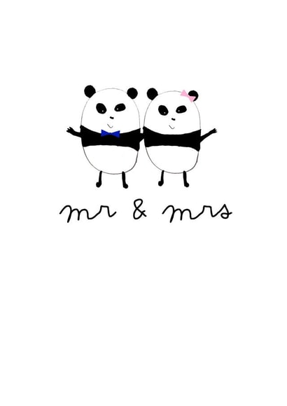 Mr & Mrs Panda card - Cute wedding card created by Rachel Storey Illustration