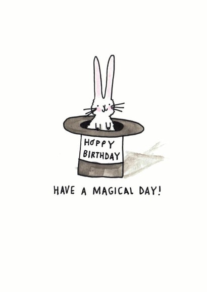 Cute Birthday Card - Hoppy Birthday - Bunny Pun - Magicians Rabbit created by Jelly Armchair