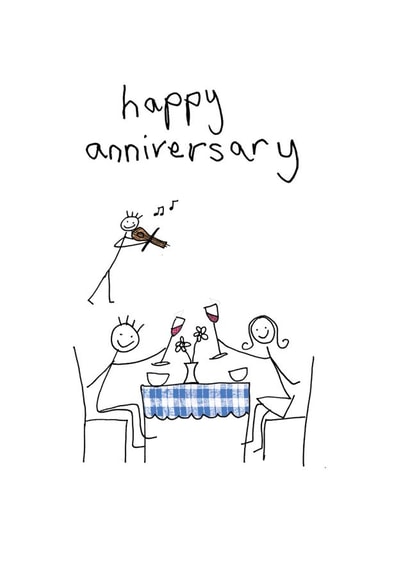 Cute Anniversary Card - Romantic Dinner - Stick Figures created by Greetings by Nibby Williams