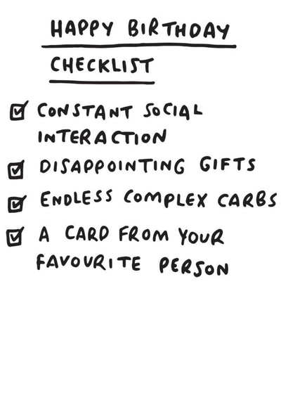 funny checklist Birthday Card 5249 created by Veronica Dearly