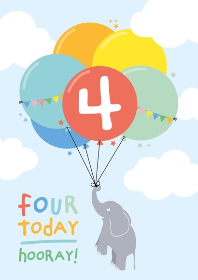 Colourful 4th Birthday Card for Boy or Girl - Balloons & Elephant created by Macie Dot Doodles