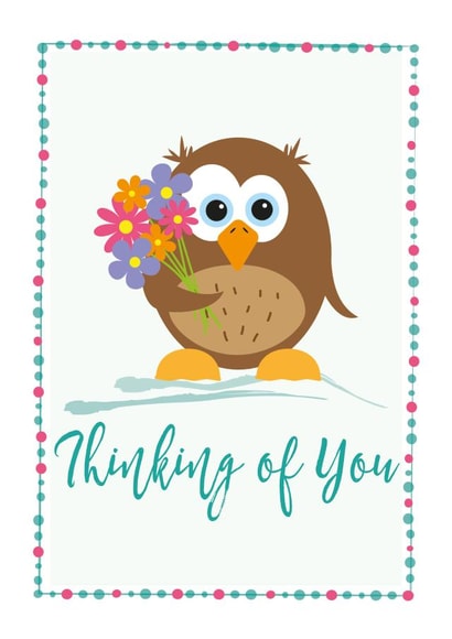 owl flowers Thinking of you Card 7488 created by HC Illustrations