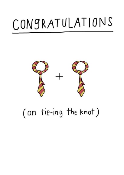 Gay Wedding card - Congratulations on tie-ing the knot - funny illustration created by Che Dyer