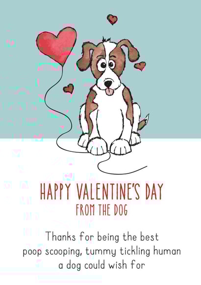 Cute Valentines Day Card - From The Dog - Thanks For Being The Best Poop Scooping, Tummy Tickling Human A Dog Could Ask For created by HC Illustrations