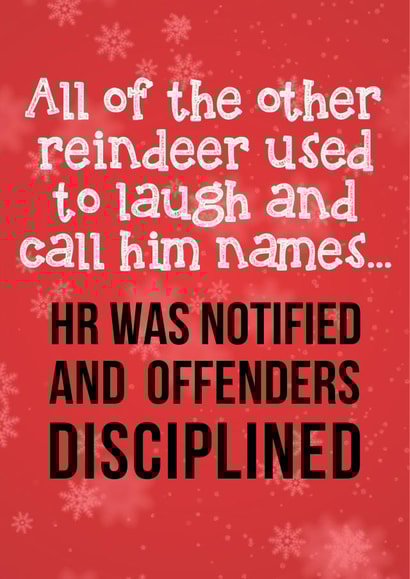 Reindeers disciplined for name calling Chistmas card created by Pottsy Prints