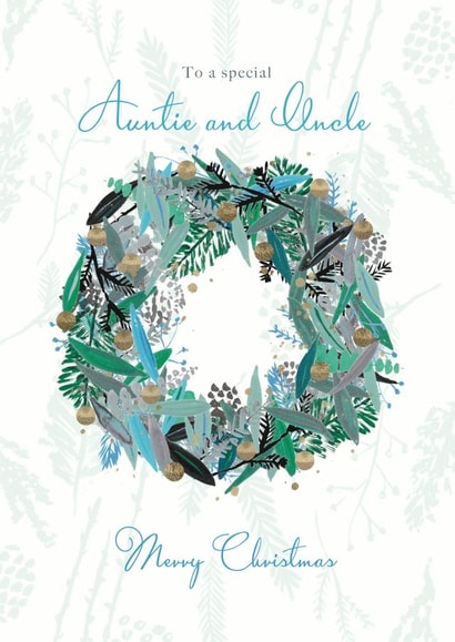Special Auntie and Uncle - Festive Wreath - Pretty - Classic - Traditional - Auntie - Uncle - Christmas card created by Rebecca Prinn