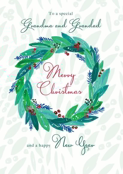 To a Special Grandma and Grandad - Wreath - Pretty - Happy New Year - Modern - Christmas Wreath - Christmas and New Year Card created by Rebecca Prinn