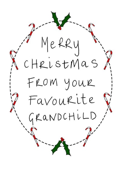 Wreath - Merry Christmas From Your Favourite Grandchild - Grandparents - Candy Canes - Holly - Christmas Card created by Rachel Storey Illustration
