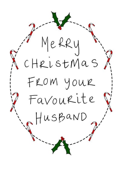 Merry Christmas From Your Favourite Husband - Wife - Modern - Wreath - Digital Wreath - For Her - Christmas Card created by Rachel Storey Illustration