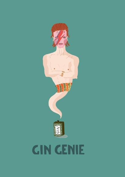 Gin genie David Bowie card created by Faye Finney