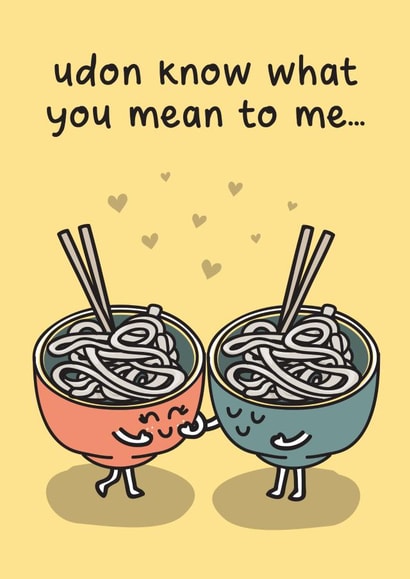 Cute and funny udon noodles card for anniversary created by The Playful Indian