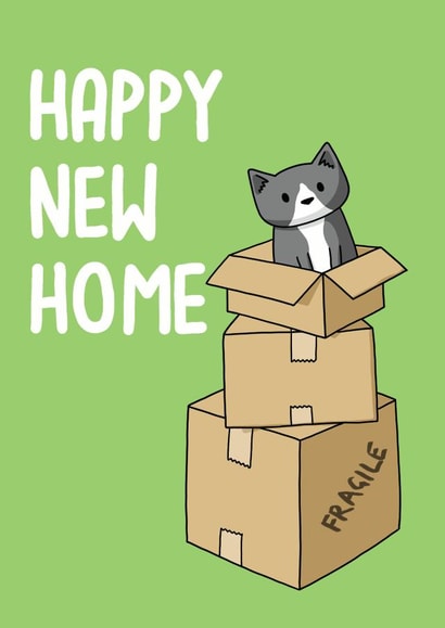 Cute Cat New Home Card - Cat - Boxes - Happy New Home created by Doodlecats