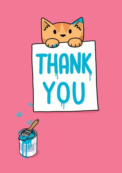Cute Cat Thank You Card - Cat - Paint - Thank You created by Doodlecats