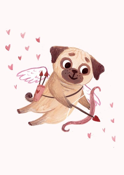 pug cupid Valentines Day Card 22321 created by Bethany Christou
