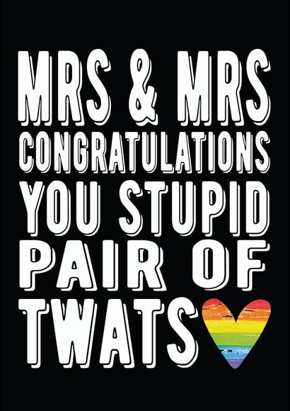 MRS & MRS rainbow wedding card created by Filthy Sentiments