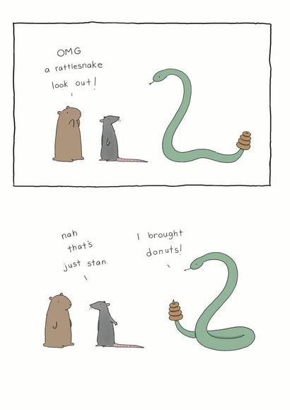 Cute Birthday Card - Rattlesnake - I Brought Doughnuts created by Redback Cards