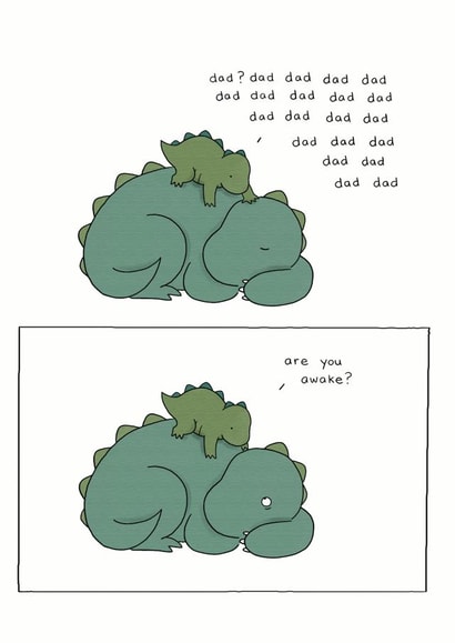 Are you awake dinosaur Father's Day card created by Redback Cards