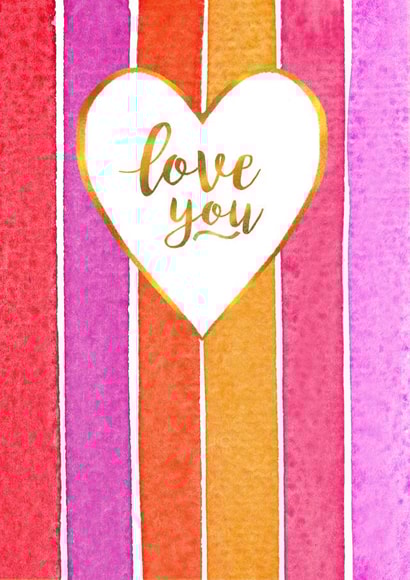 Feminine Striped Pink Heart Love You Card  created by Anne Berry