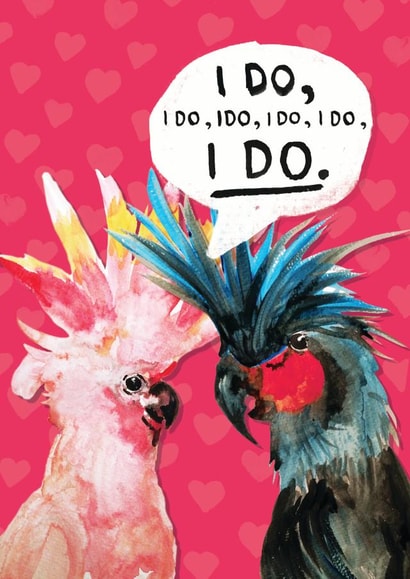 Parrots saying I DO - Wedding card design - red created by Little Birds Talk + Paper Hawk