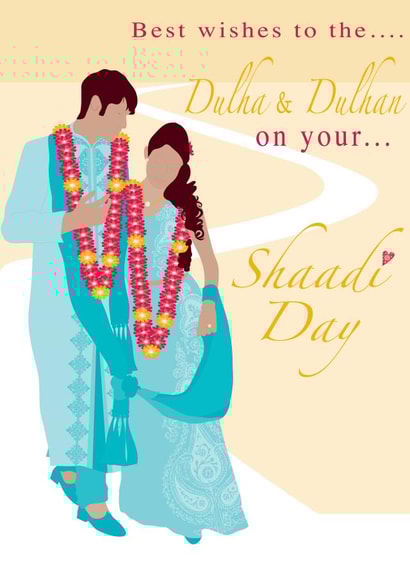 Dulha & Dulhan on your Shaadi day - Beautiful illustrated card created by Personalised Celebrations
