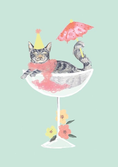 Cute Birthday Card - Cat - Cocktail Glass created by Louise Tiler