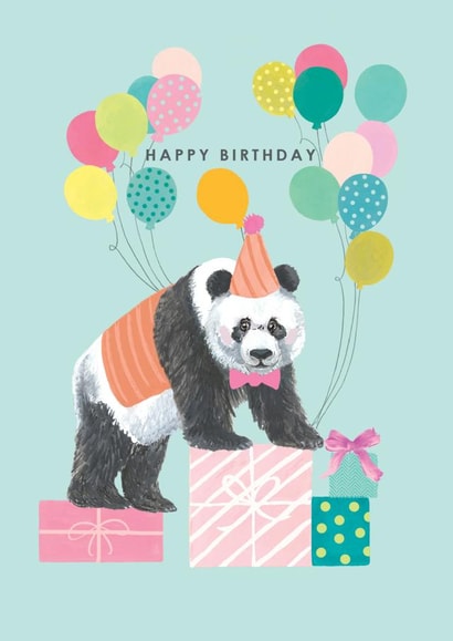Cute Birthday Card - Panda With Party Hat - Presents created by Louise Tiler