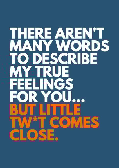 Funny And Rude Card - There Aren't Many Words To Describe My True Feelings For You... But Little Tw*t Comes Close created by Redrakoon