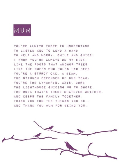 Heartfelt Birthday Card - A Poem For Mum created by Joanna Miller