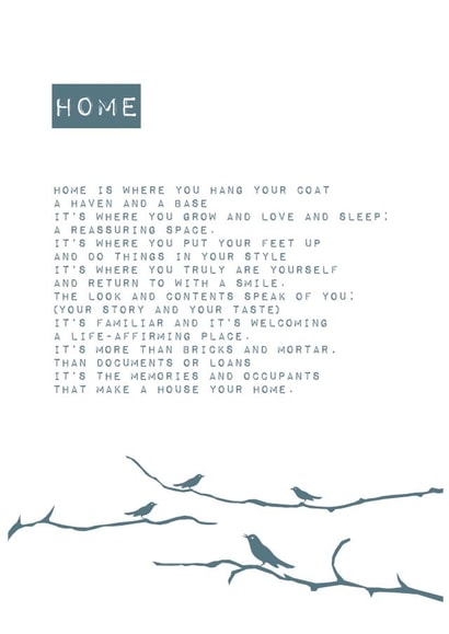 Heartfelt Poem New Home Card - Birds - Home Is Where You Hang Your Coat created by Joanna Miller