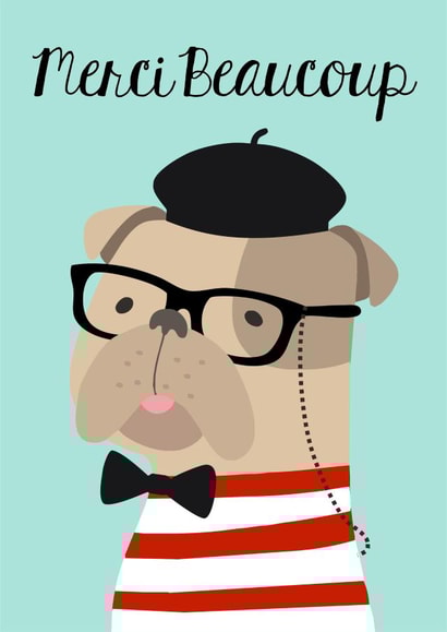 French Bull Dog Thank You Card - Bull Dog - Merci Beaucoup created by The Grumpy Pug