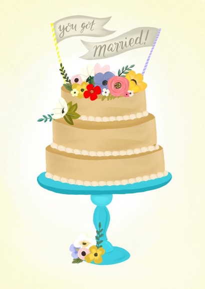 You got married! - Floral cake cartoon created by Claire Lefevre