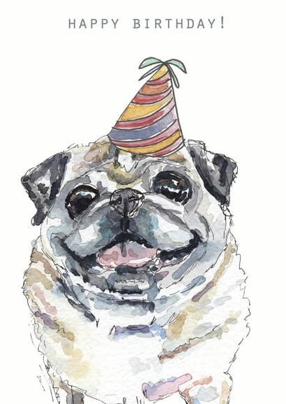 Pug dog Birthday Card 9203 created by Harriet Lowther