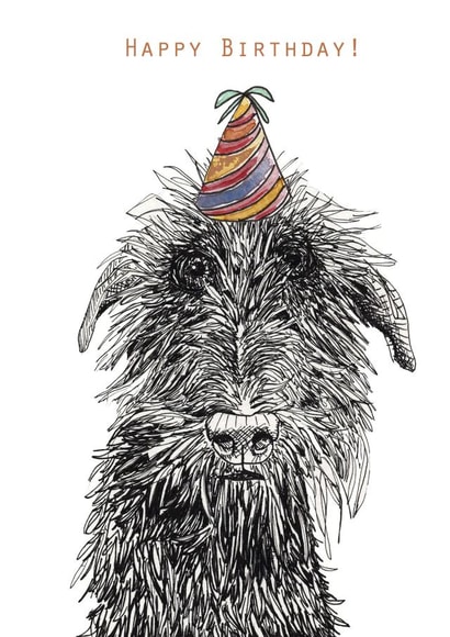 Cute Scruffy Dog Birthday Card -  Wolfhound / Deerhound  - Party Animal - Party Hat created by Harriet Lowther