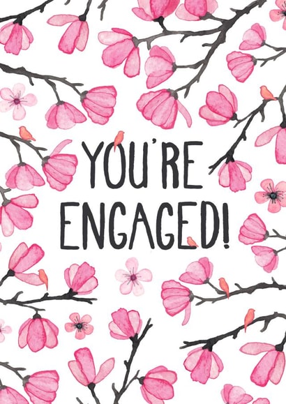 Pink Cherry blossom flowers engagement card created by Elena O'Neill